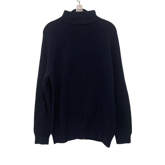 Mock Neck Zip Ribbed Sweater Express Navy Men's - Picture 2 of 7